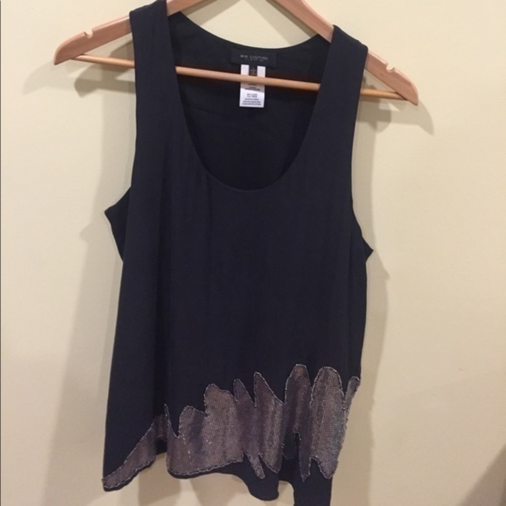 100% SILK MM Couture black racer back top w/metal